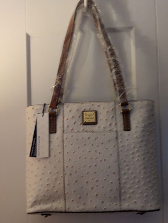 Dooney & Bourke Handbags - Dooney & Bourke White Ostrich-Embossed Tote with Tan Straps Dust Bag  Included!
